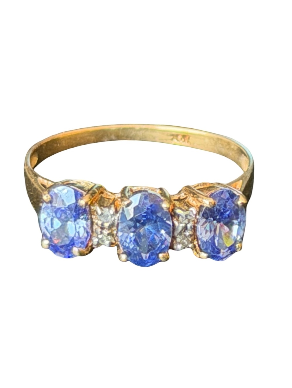 10K Gold Violet Blue (Poss Tanzanite ) Gemstone Diamond Ring Size 7 Early 2000s